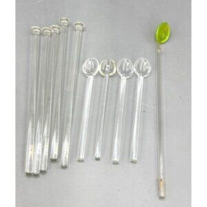 Vintage Glass Swizzle Sticks & Spoons- Set Of 10 For Cocktails & Beverages